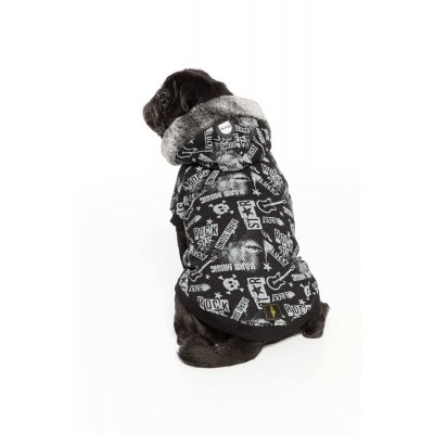 Çıkarılabilir Şapkalı Siyah Rockstar Desenli Köpek Hoodie (Sweatshirt)