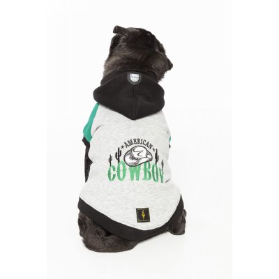 Gri Amerikan Cowboy Nakışlı Köpek Hoodie(Sweatshirt)